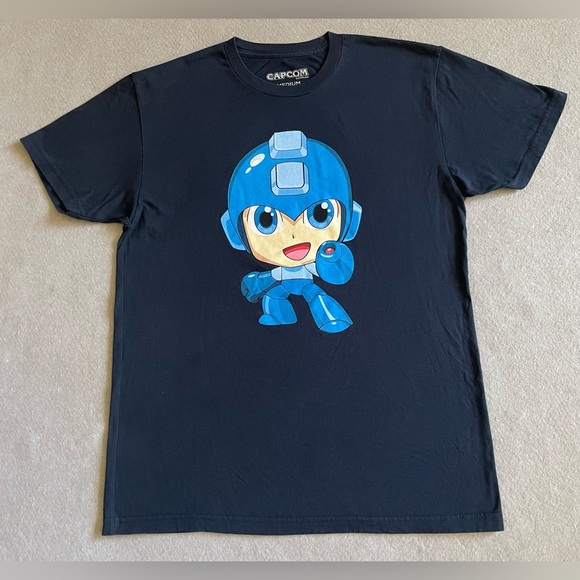 Capcom Mega Man T-Shirt Men’s Medium Navy Blue Cotton Graphic Gamer Tee - Picture 1 of 8